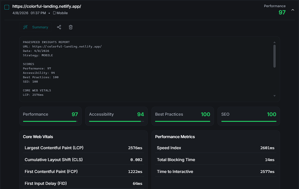 Lighthouse Benchmark: Ghaith architecture 97% performance score